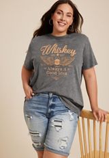 Plus Size Whiskey Always A Good Idea Oversized Fit Graphic Tee, C829, small