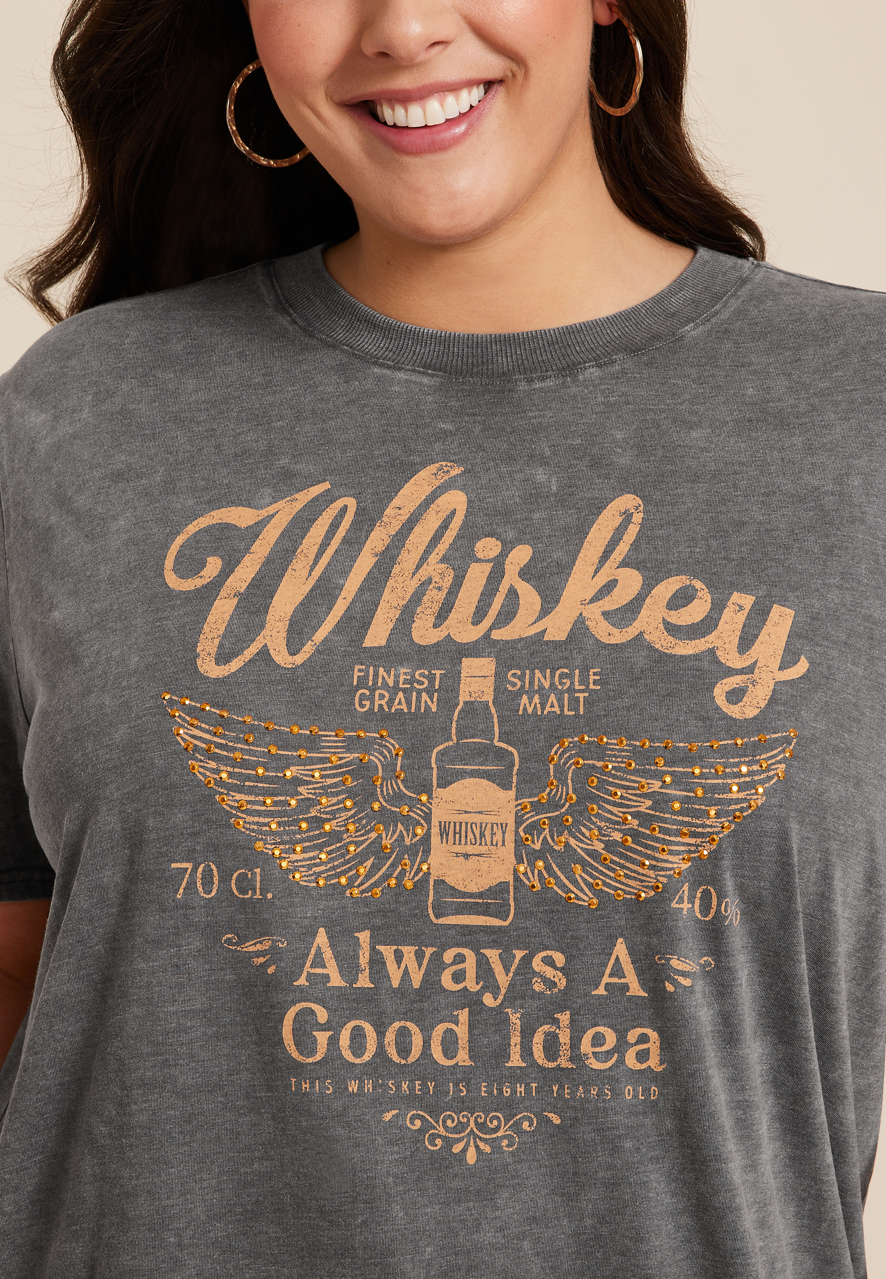 Plus Size Whiskey Always A Good Idea Oversized Fit Graphic Tee, C829, large