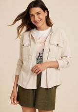 Waffle Knit Hooded Shacket, C183, small