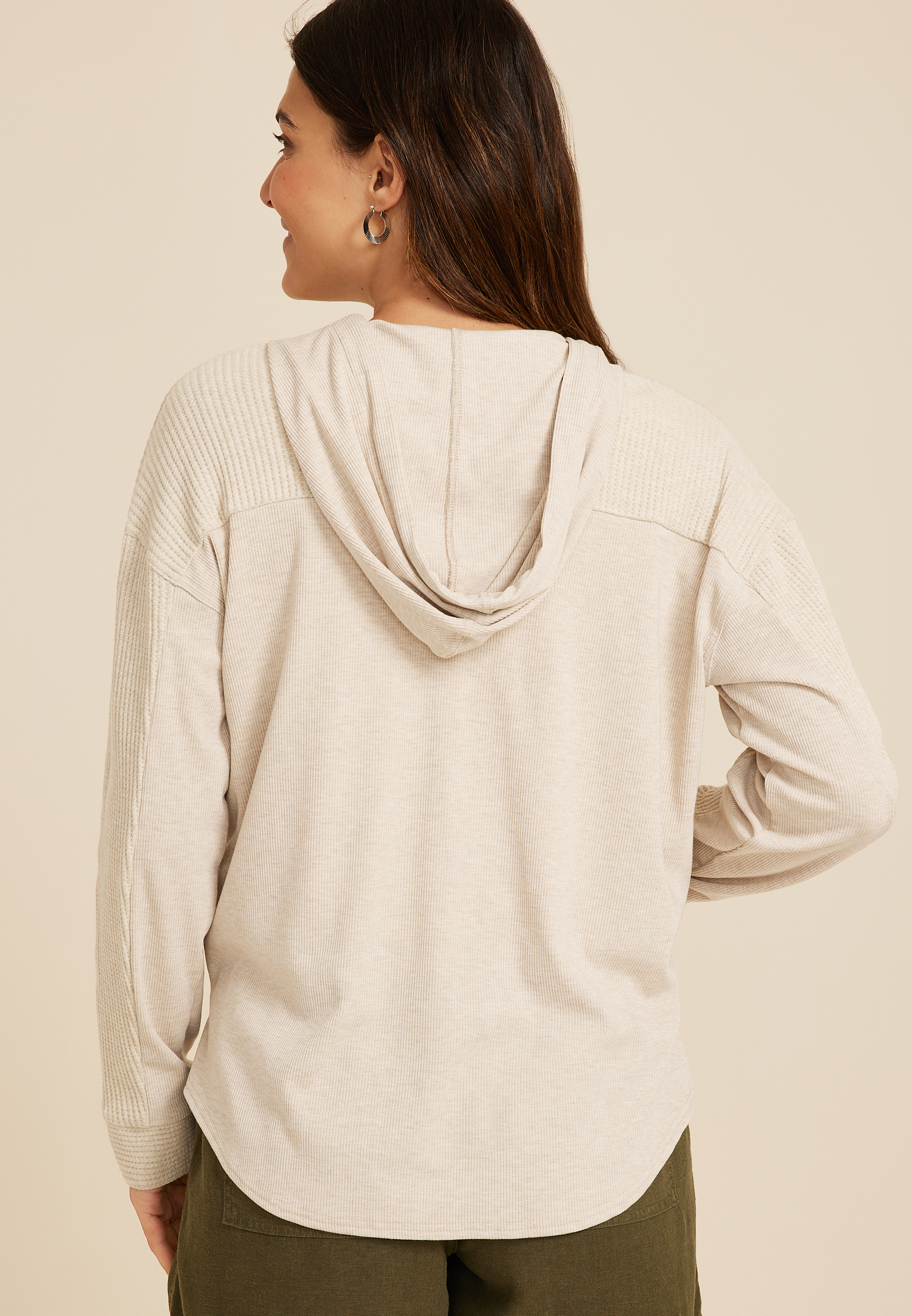Waffle Knit Hooded Shacket, C183, large