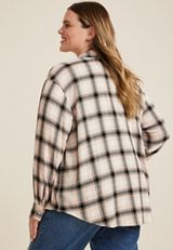 Plus Size Pucker Plaid Button Up Shirt, C1756, small