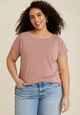 Plus Size 24/7 Fairhaven Boat Neck Sandwash Tee, MAUVE, small