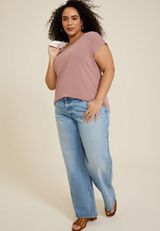 Plus Size 24/7 Fairhaven Boat Neck Sandwash Tee, MAUVE, small