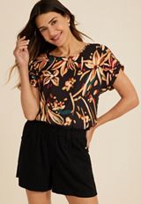 Delton Floral Zipper Back Blouse, C1756, small