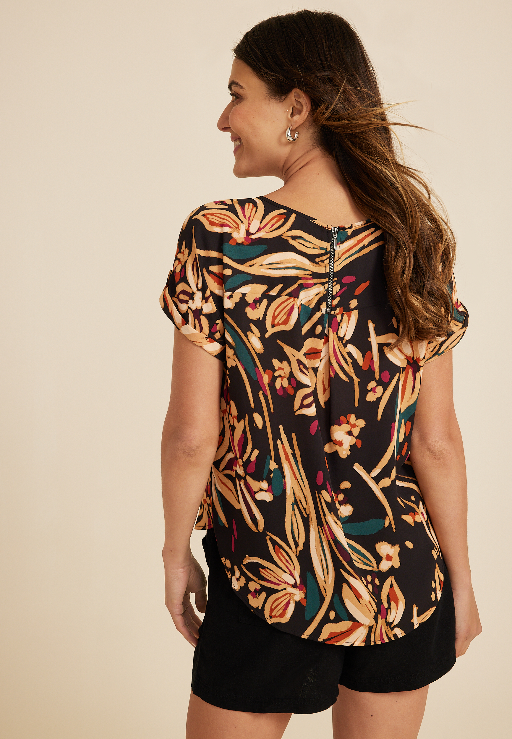 Delton Floral Zipper Back Blouse, C1756, large