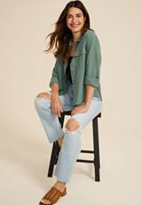 Utility Long Sleeve Button Up Shirt, C531, small