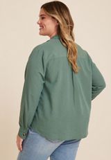 Plus Size Utility Long Sleeve Button Up Shirt, C531, small
