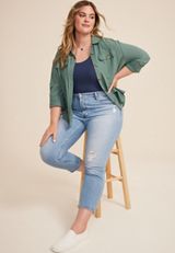 Plus Size Utility Long Sleeve Button Up Shirt, C531, small