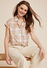 Printed Utility Short Sleeve Button Front Shirt, MULTI, small