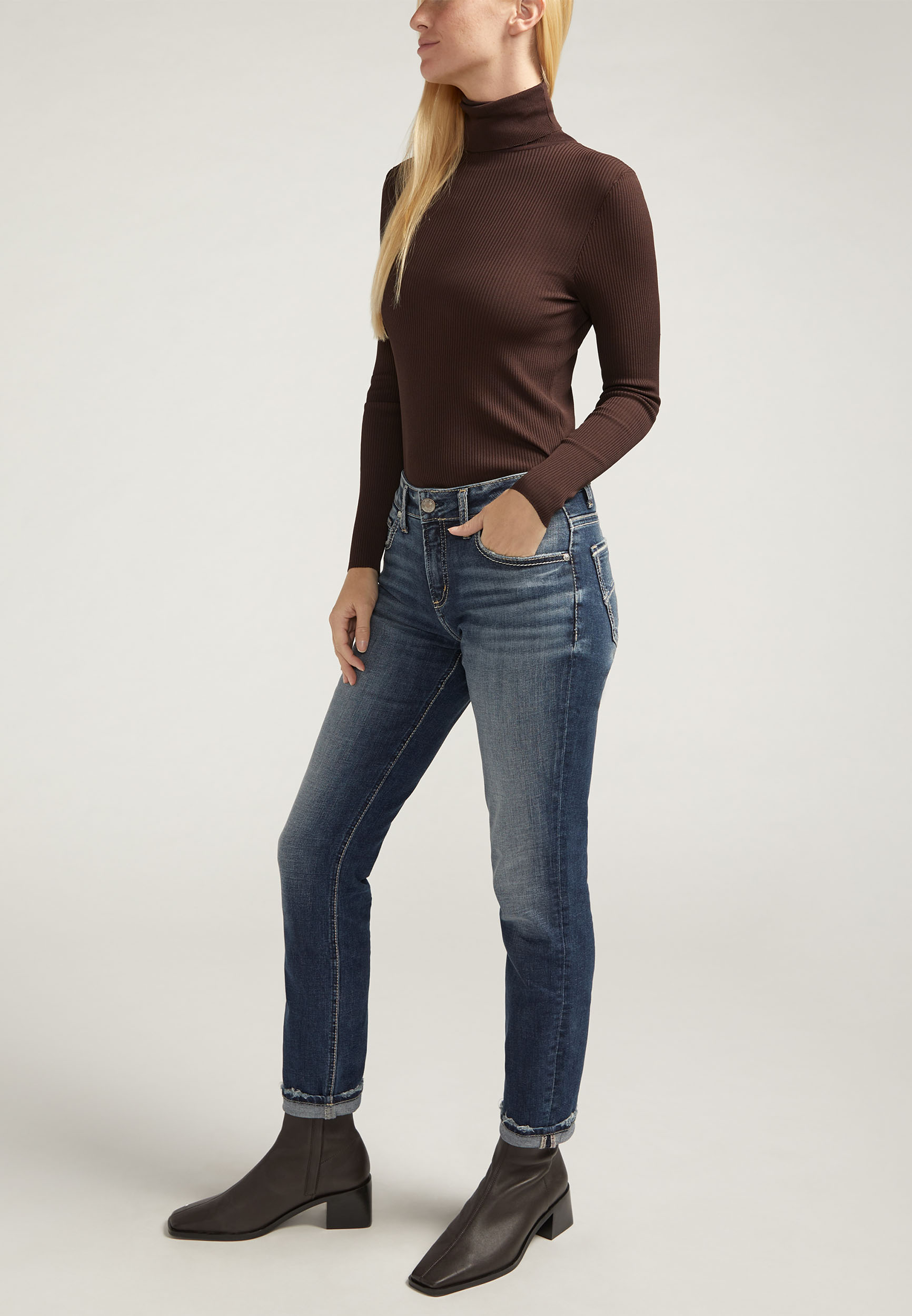 Silver Jeans Co.&reg; Mid Rise Luxe Stretch Thick Stitch Boyfriend Slim Leg Jean, C258, large