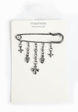 Silver Fringe Chain Brooch, SILVER, small