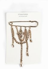 Gold Fringe Chain Brooch, GOLD, small