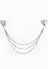 Silver Double Heart Chain Brooch, SILVER, small