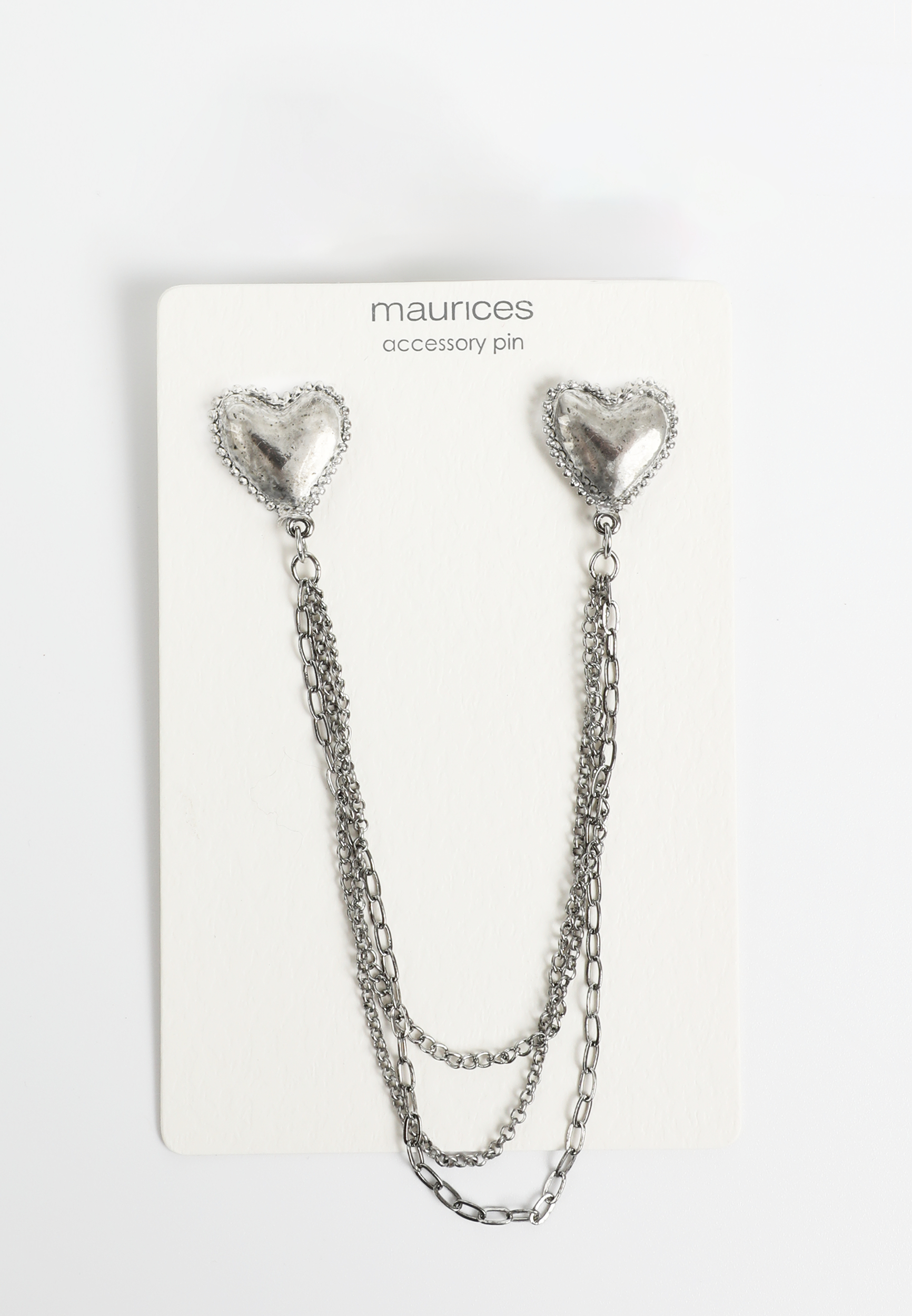 Silver Double Heart Chain Brooch, SILVER, large