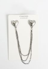 Silver Double Heart Chain Brooch, SILVER, small