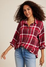 Pucker Plaid Button Up Shirt, C5032, small