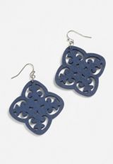 RMG Navy Wooden Cut Out Drop Earrings, C180, small