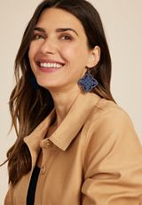 RMG Navy Wooden Cut Out Drop Earrings, C180, small