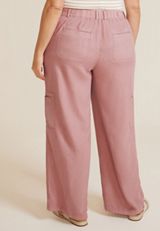 Plus Size Soft Linen High Rise Cargo Wide Leg Pant, C3343, small