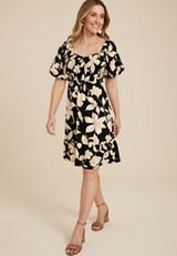Floral Sweetheart Bubble Short Sleeve Mini Dress, C1756, small