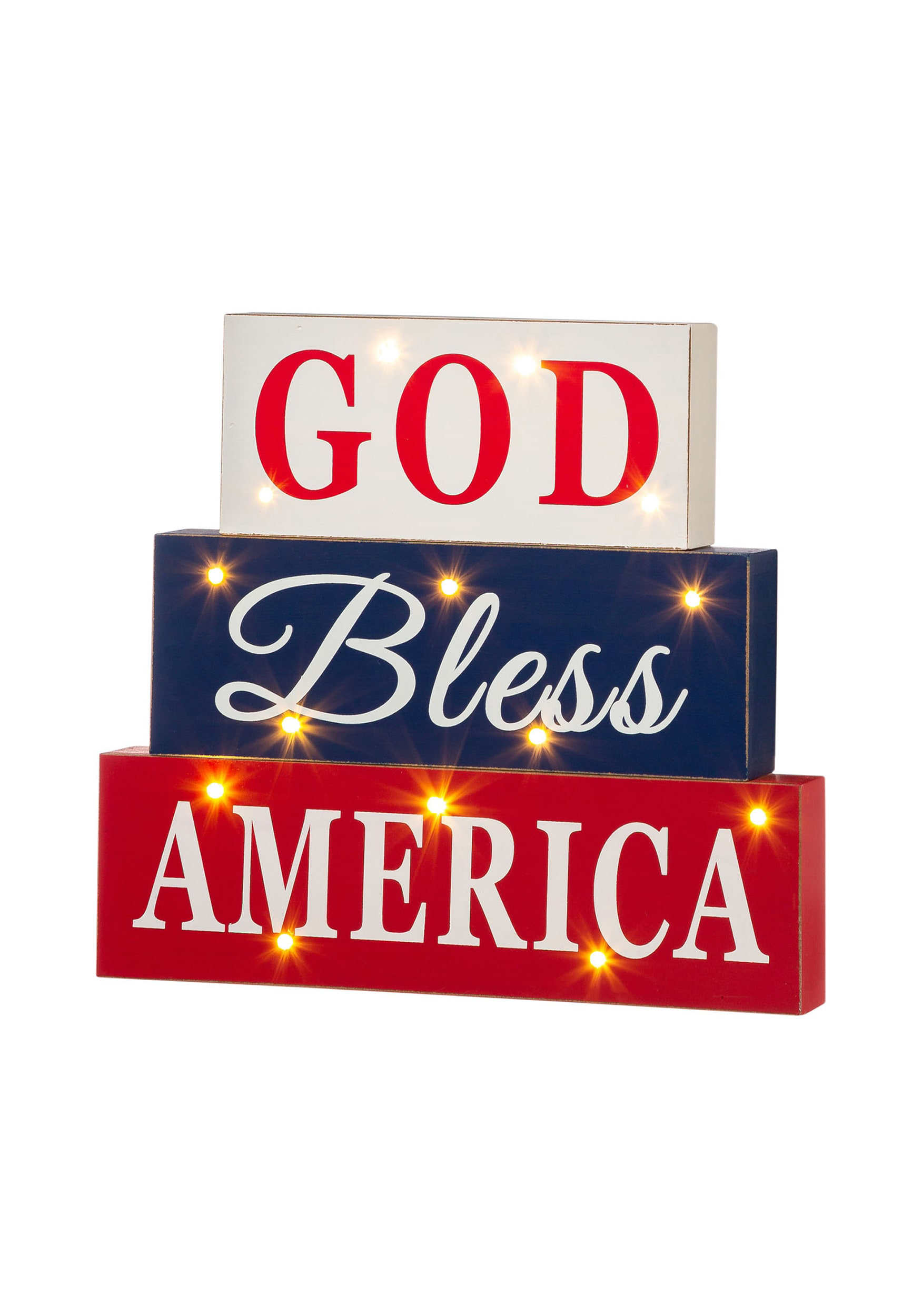 Glitzhome Lighted Wooden Patriotic And Americana Block Sign