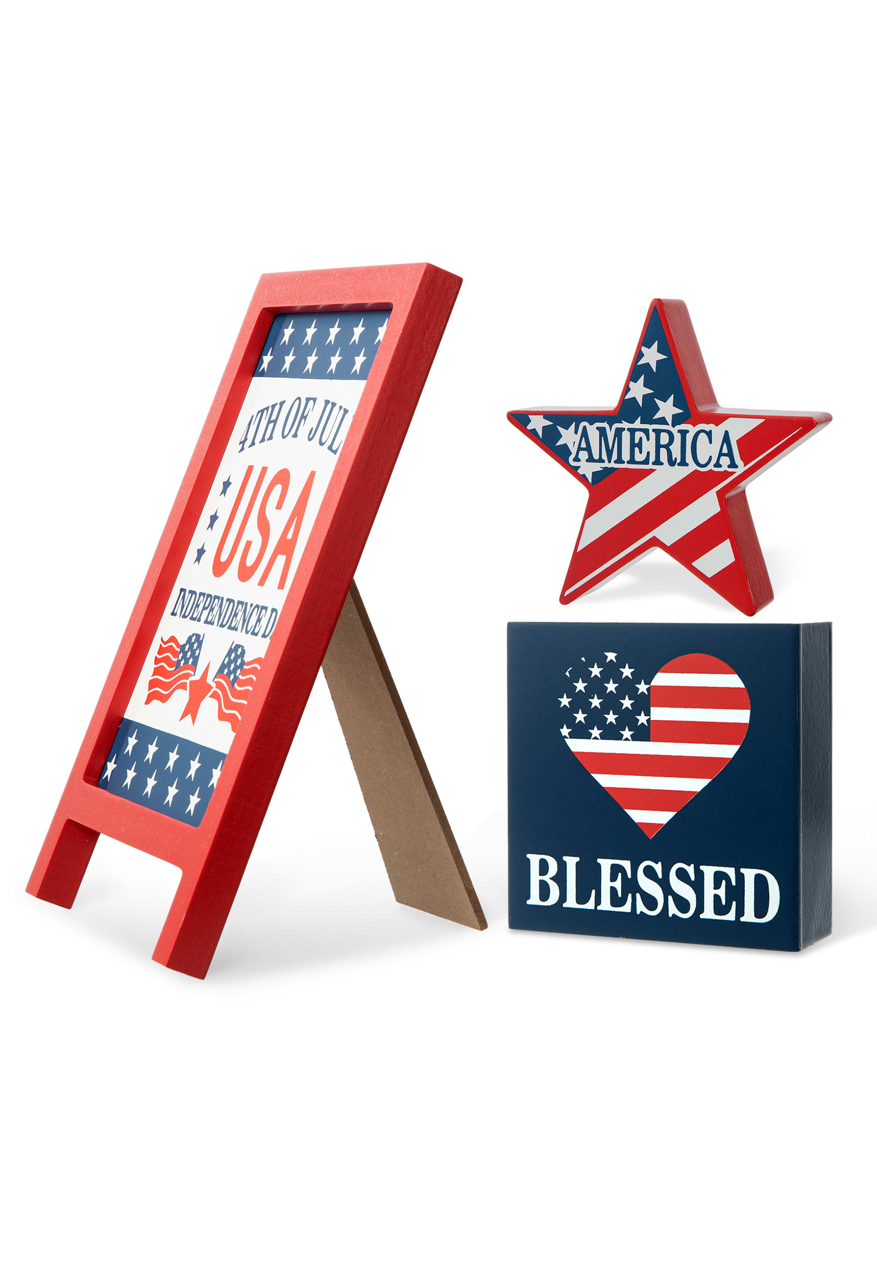 Glitzhome Set of 3 Patriotic And Americana Wooden Block Decor | maurices