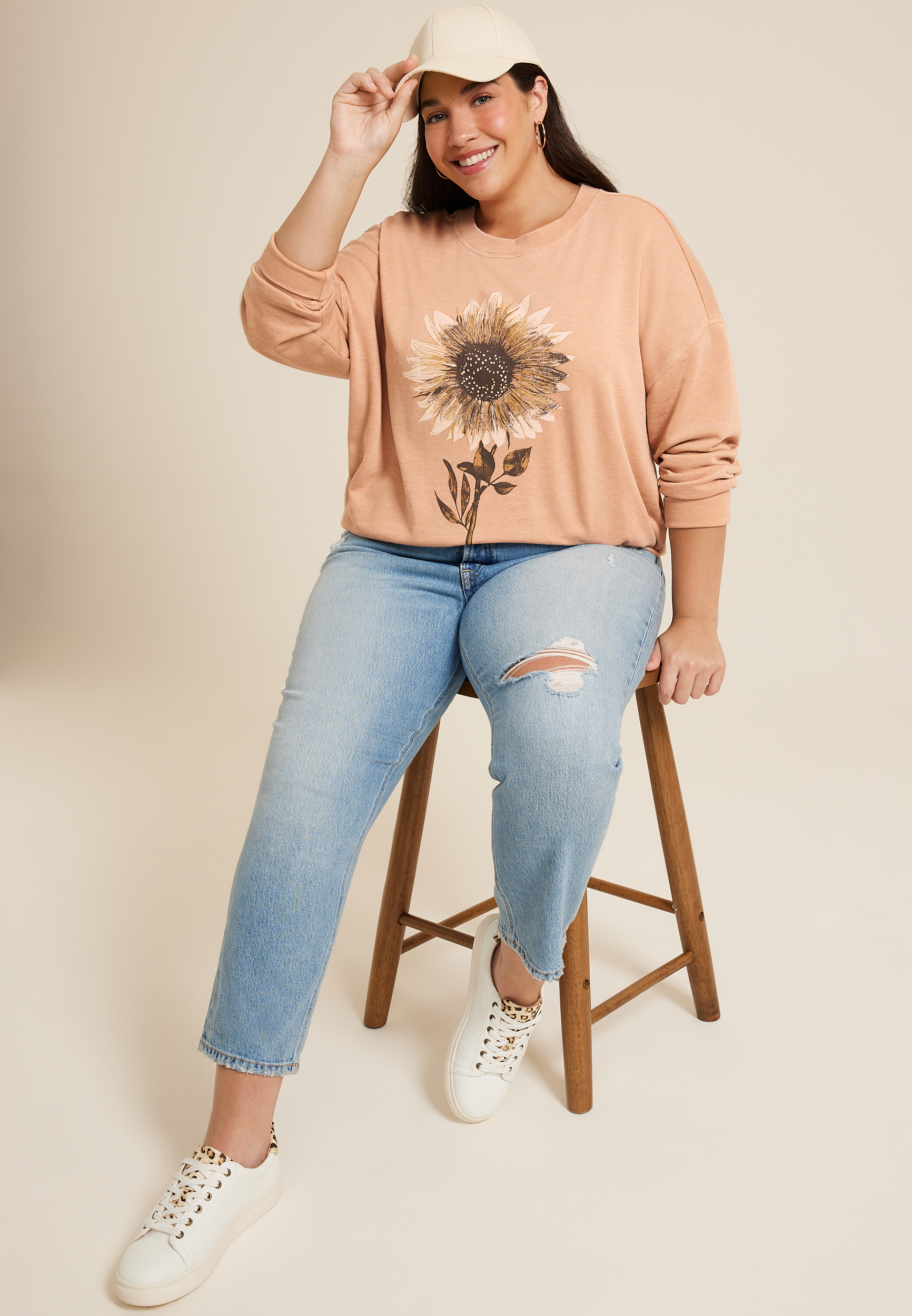 Plus Size Daisy Relaxed Fit Sweatshirt, C9780, large