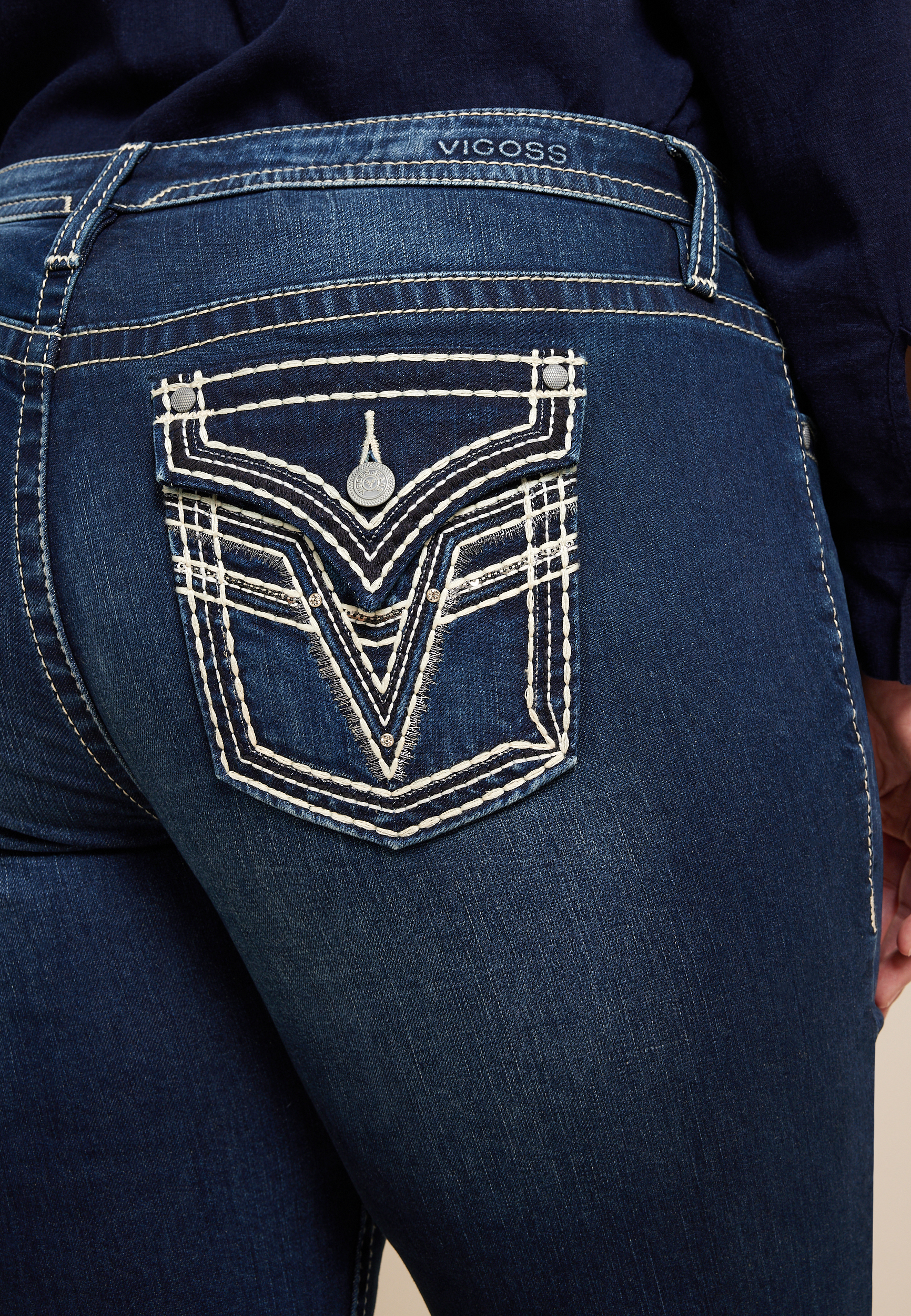 Plus Size Vigoss&reg; Mid Rise Studded Flap Slim Boot Jean, C258, large