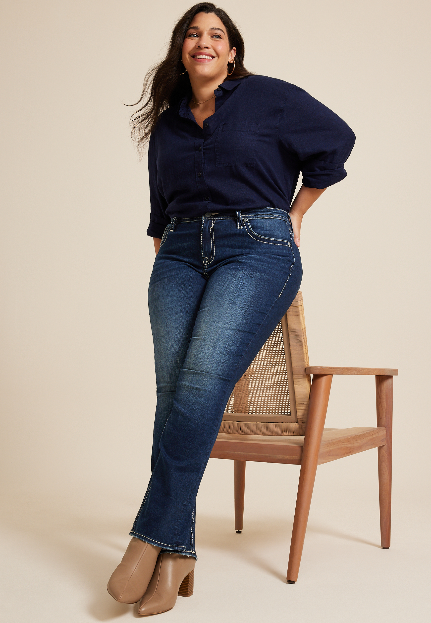 Plus Size Vigoss&reg; Mid Rise Studded Flap Slim Boot Jean, C258, large