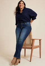 Plus Size Vigoss&reg; Mid Rise Studded Flap Slim Boot Jean, C258, small