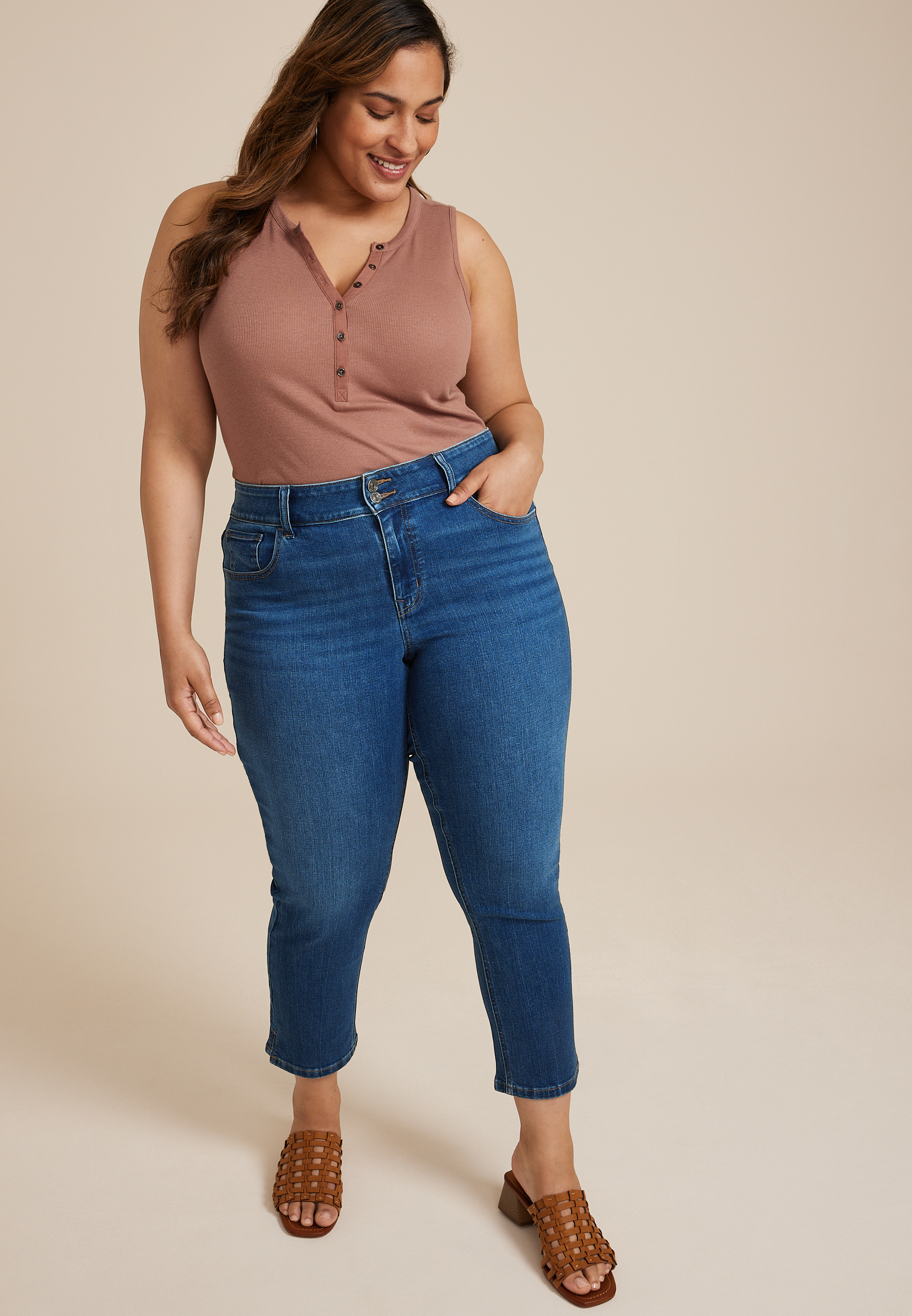 Plus Size m jeans by maurices™ Curvy High Rise Slim Straight Ankle Jean ...