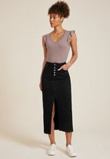 m jeans by maurices&trade; Black High Rise Button Fly Denim Maxi Skirt, , small