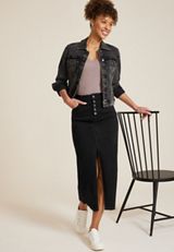 m jeans by maurices&trade; Black High Rise Button Fly Denim Maxi Skirt, , small