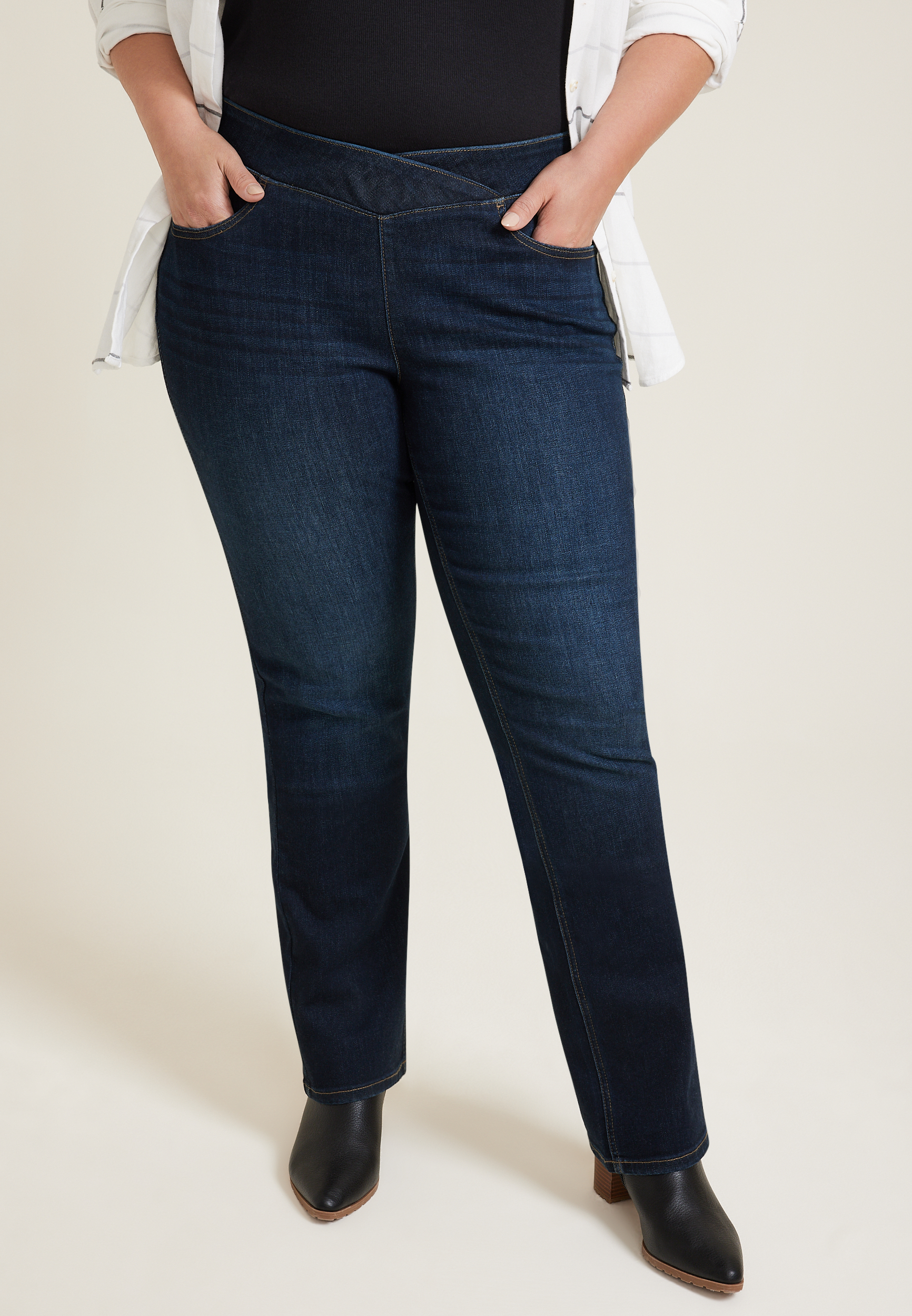 Plus m jeans by maurices™ Cool Comfort Crossover Pull On High Rise Barely Boot Jean