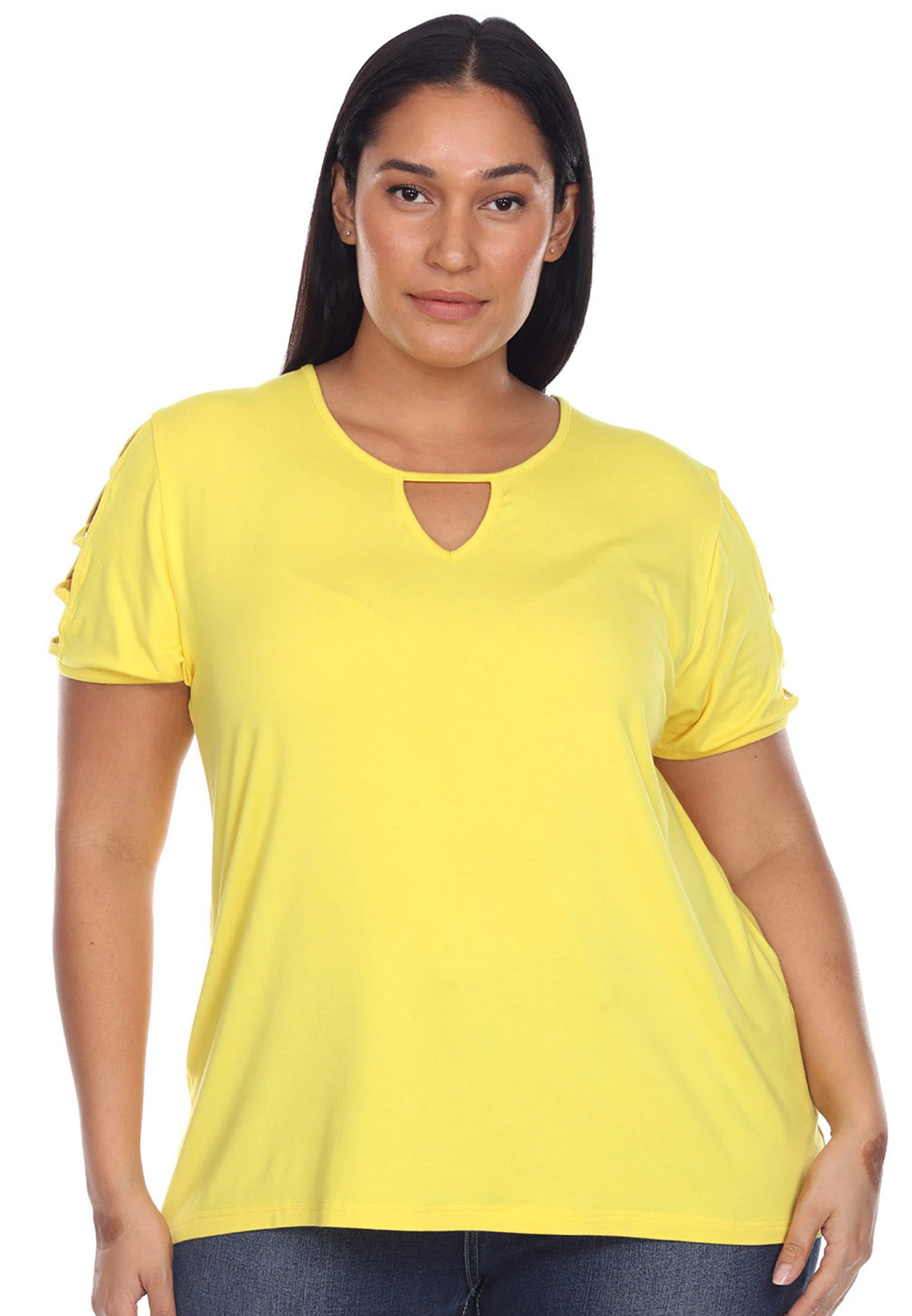 Buy theRebelinme Plus Size Women Pale Yellow Solid V-Neck T-Shirt online