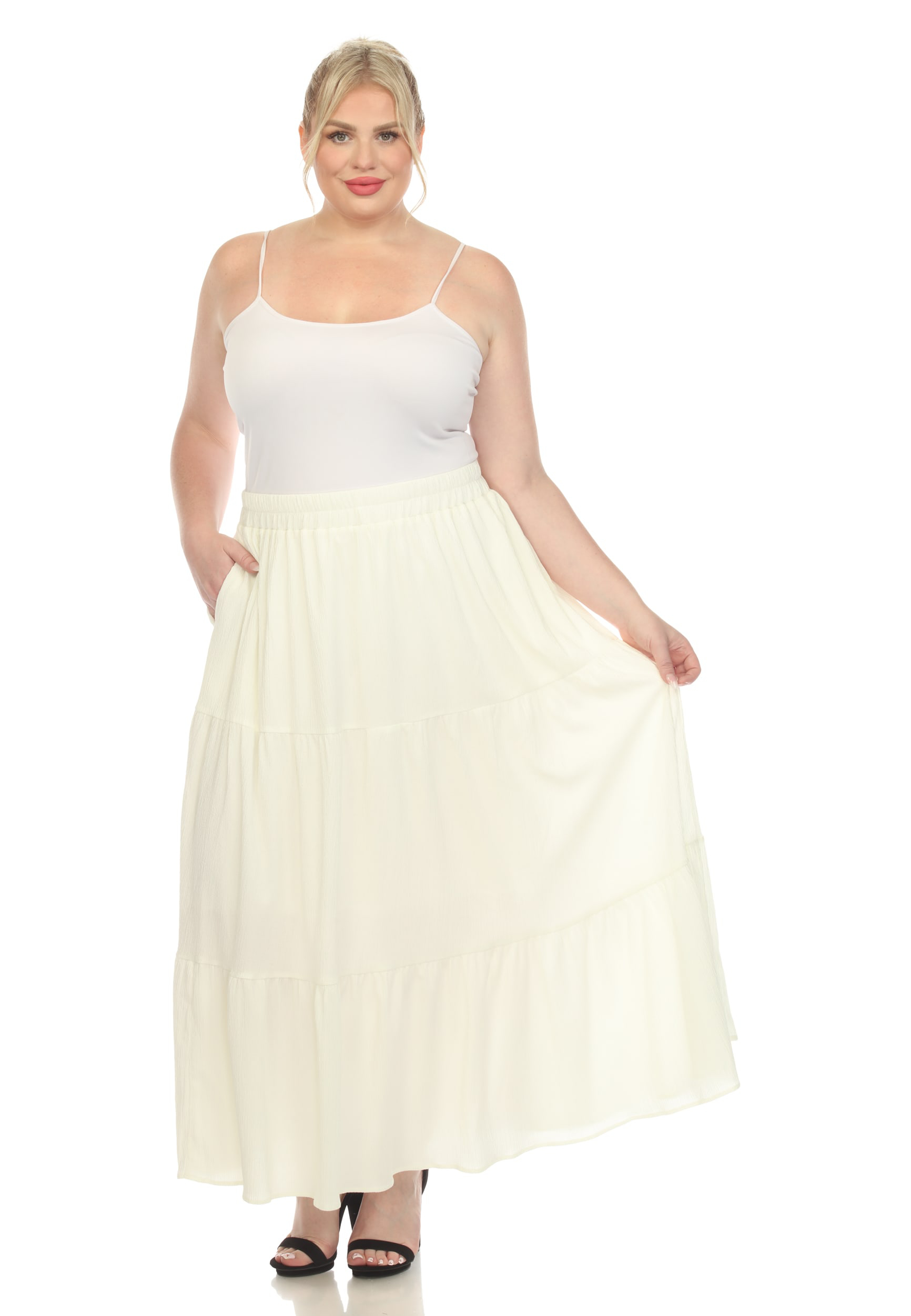 White Mark Plus Pleated Tiered Maxi Skirt
