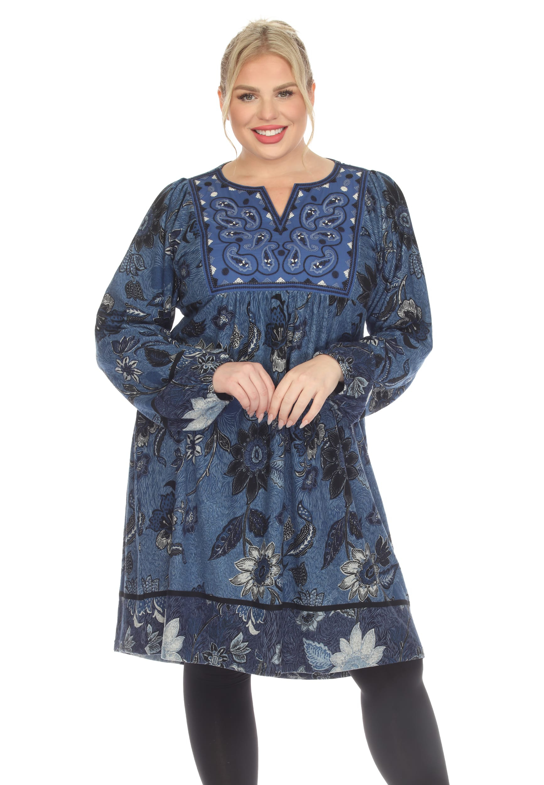 White Mark Plus Size Paisley Floral Embroidered Sweater Dress