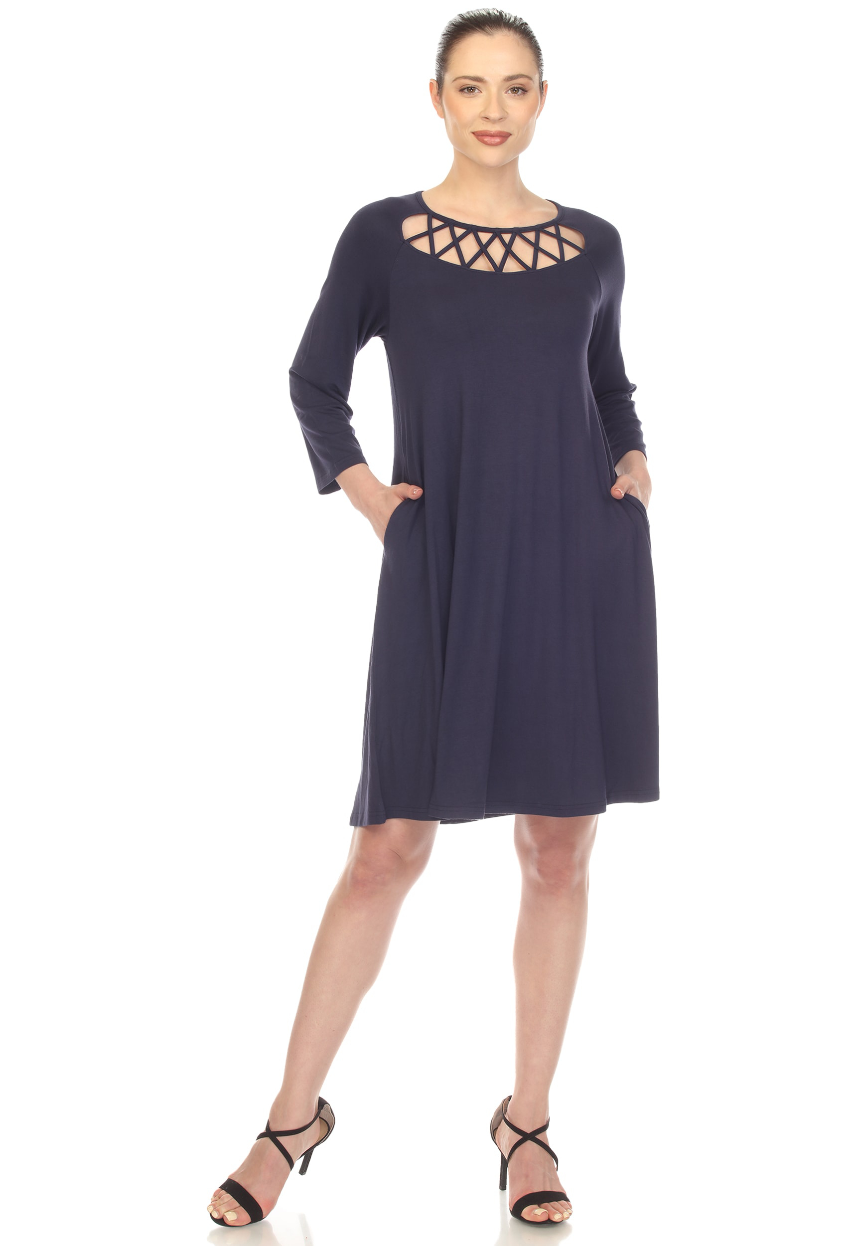 White Mark Women's Plus Size Criss Cross Neckline Swing Midi Dress