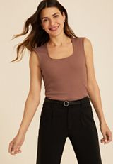 Ribbed Square Neck Tank Top, C6866, small