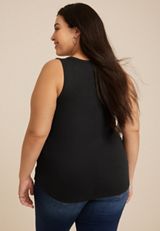 Plus Size Henley Tank Top, BLACK, small