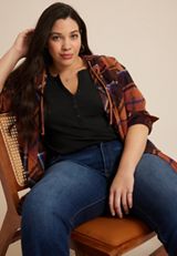 Plus Size Henley Tank Top, BLACK, small