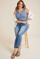 Plus Size Henley Tank Top, BLUE, small