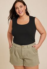 Plus Size Ribbed Square Neck Tank Top, BLACK, small
