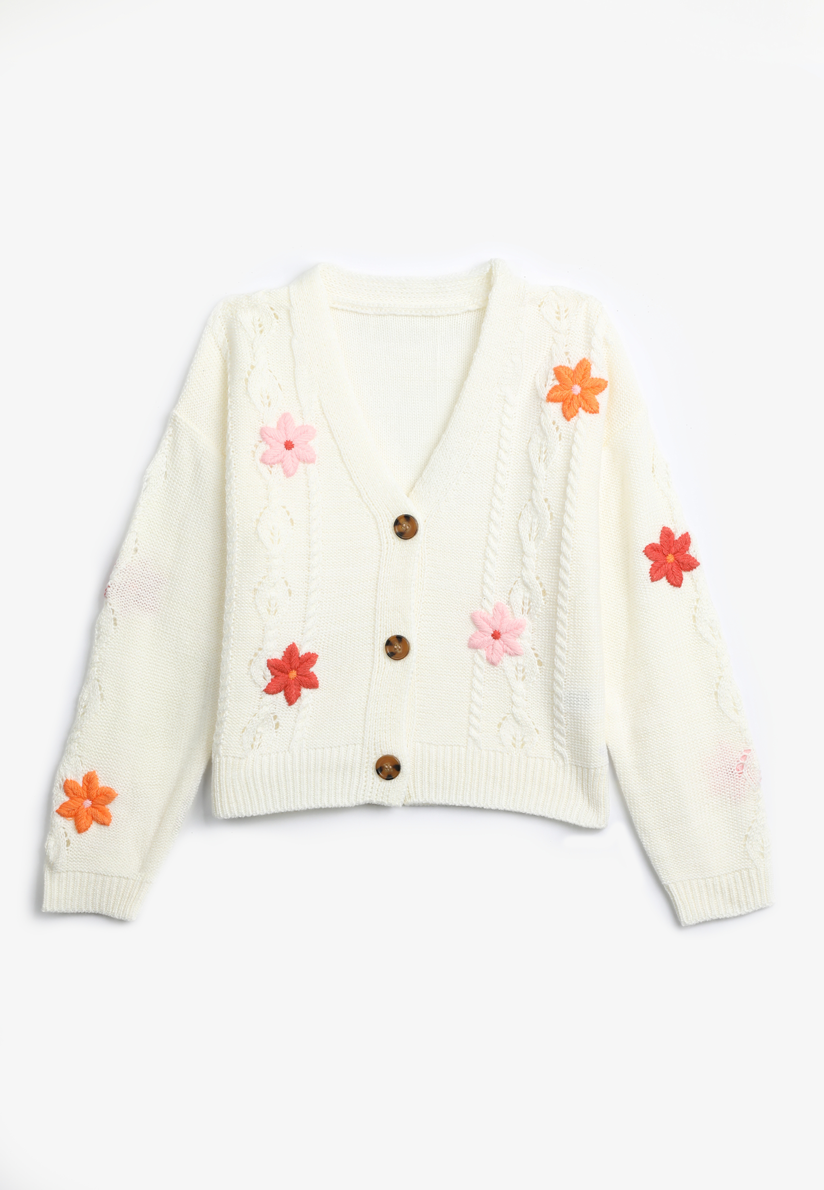 Girls Embroidered Floral Cardigan