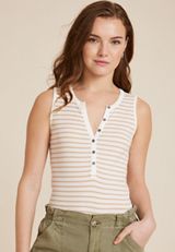 Henley Striped Tank Top, C5872, small