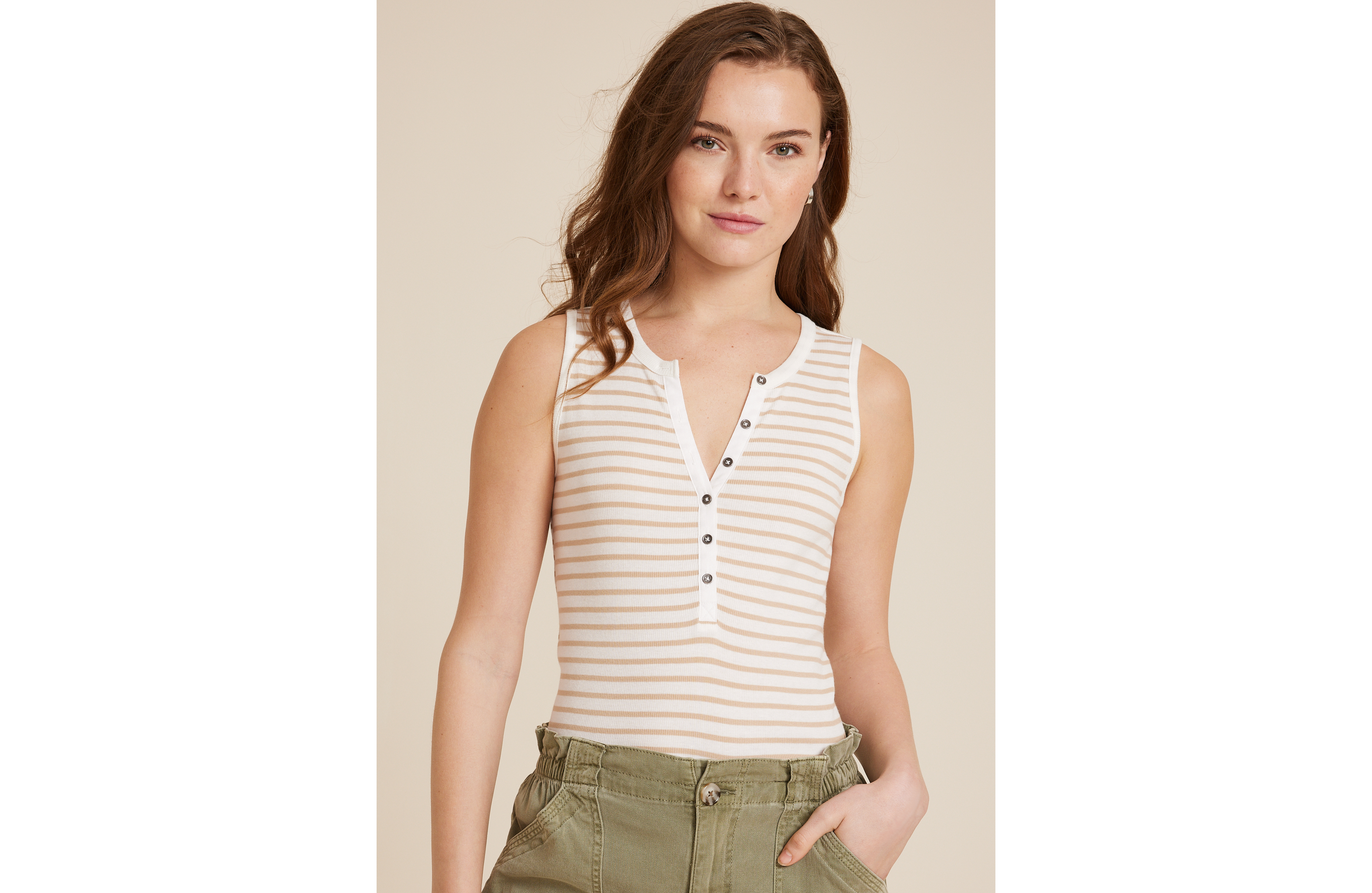 Henley Striped Tank Top