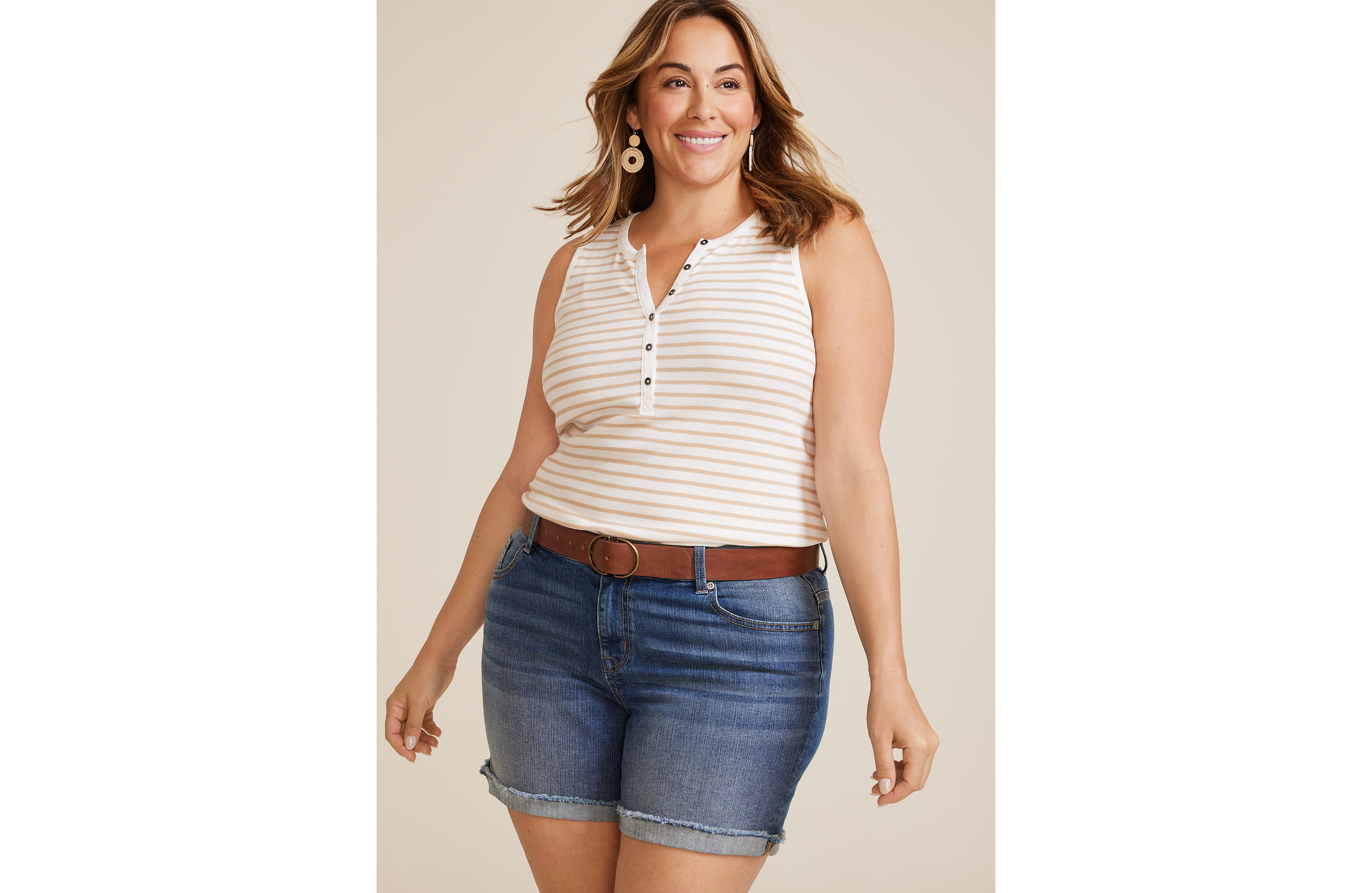 Plus Henley Striped Tank Top