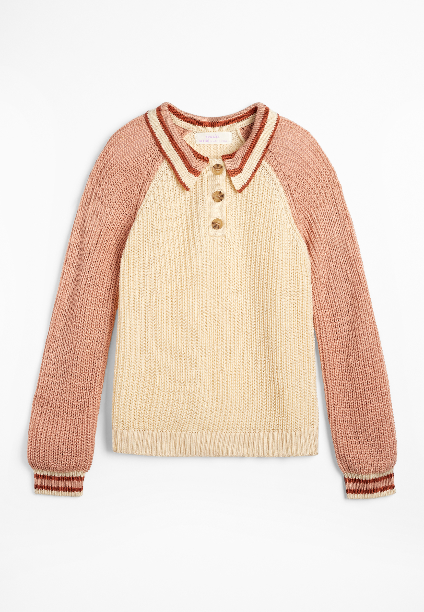 Girls Johnny Collar Colorblock Sweater