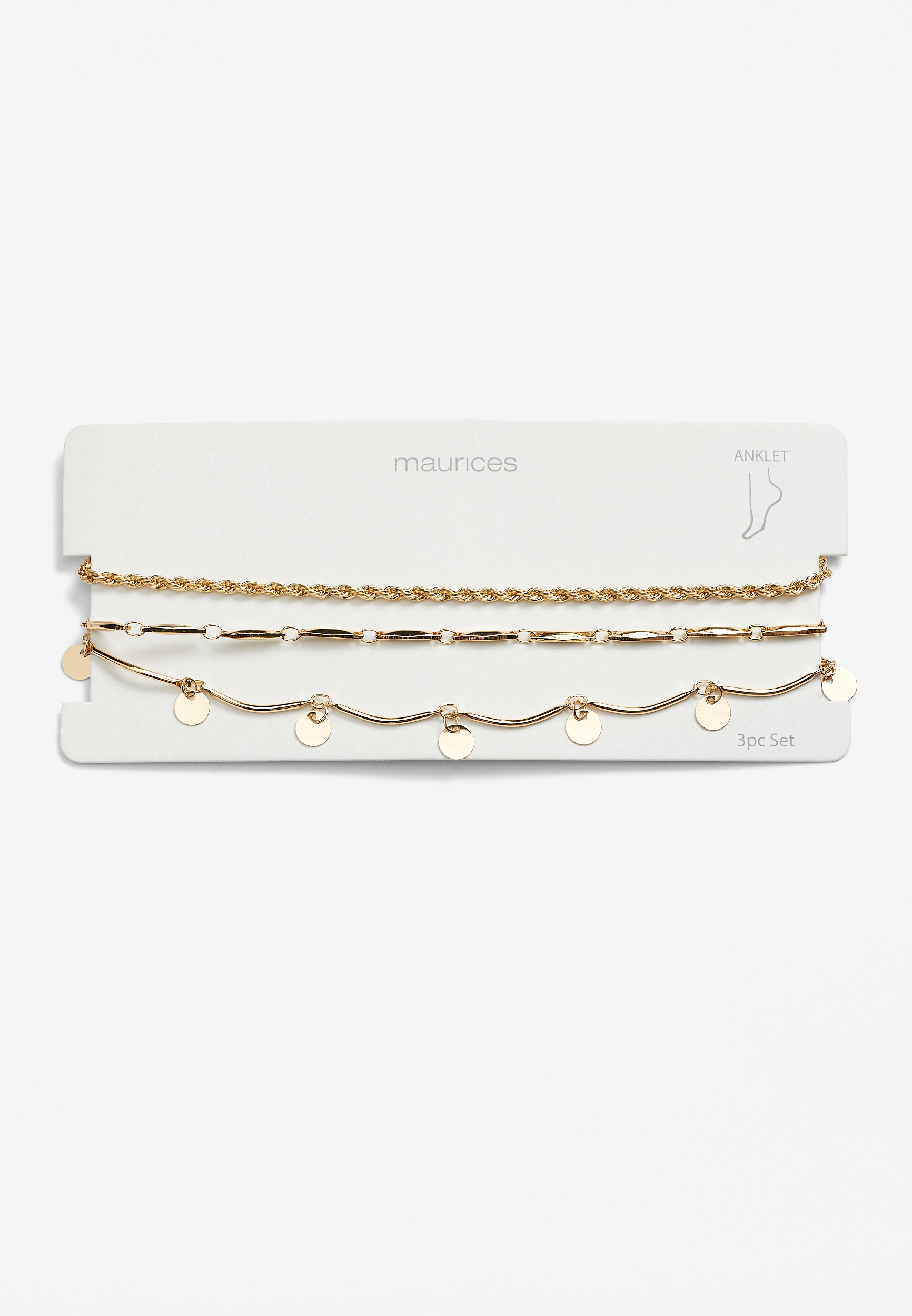 3 Pack Gold Anklets, C605, large