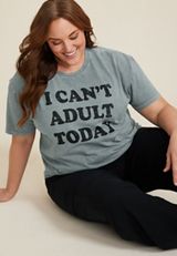 Plus Size I Can't Adult Today Relaxed Fit Graphic Tee, GRAY, small